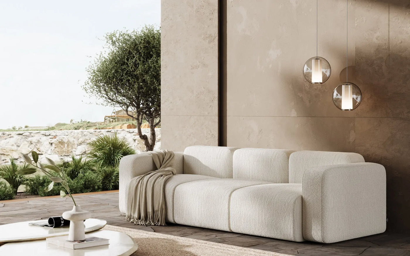 Canapé Modulable 3 Places en Tissu Bouclé Blanc – Design Contemporain Haut de Gamme Uniqam Design
