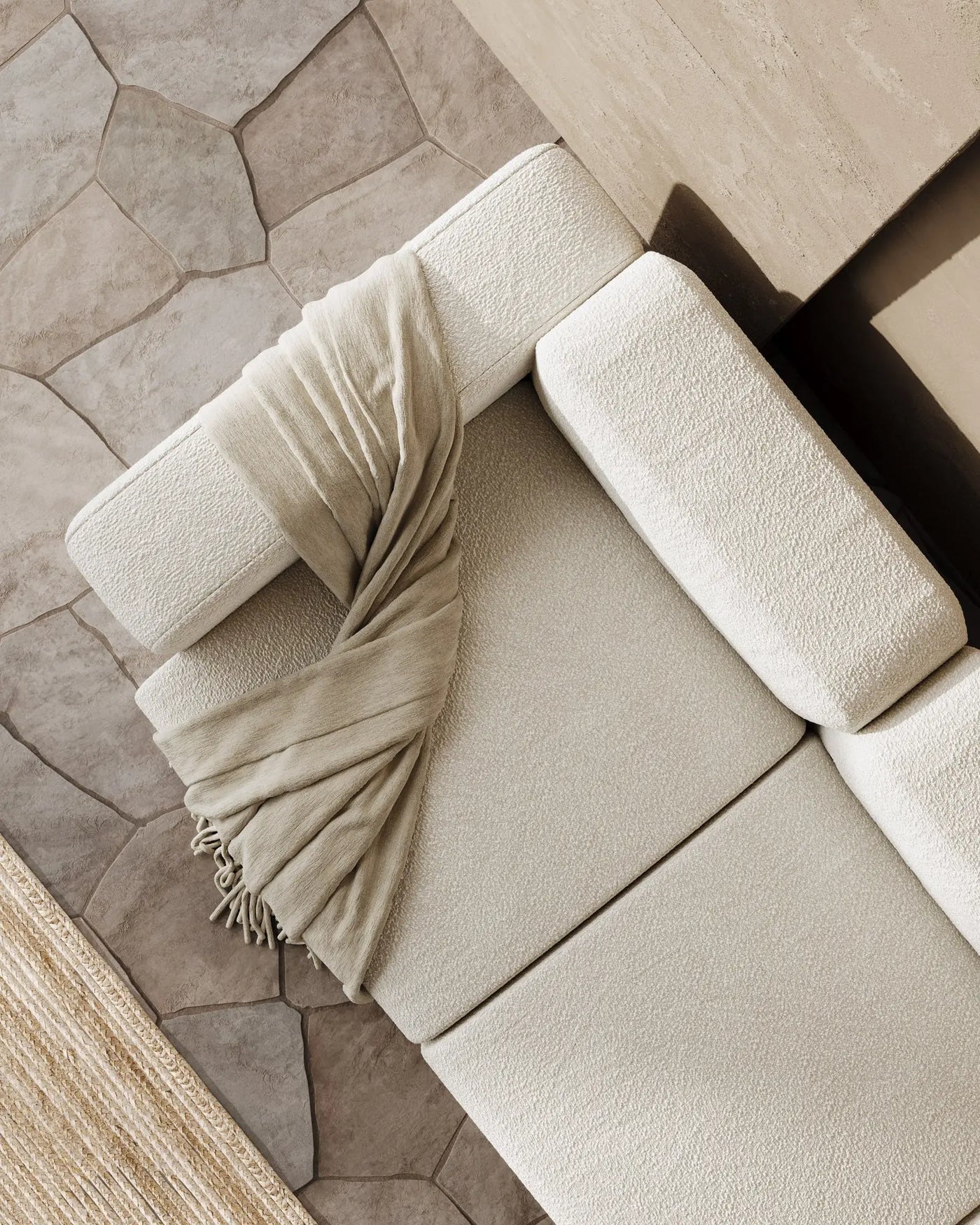 Canapé Modulable 3 Places en Tissu Bouclé Blanc – Design Contemporain Haut de Gamme Uniqam Design