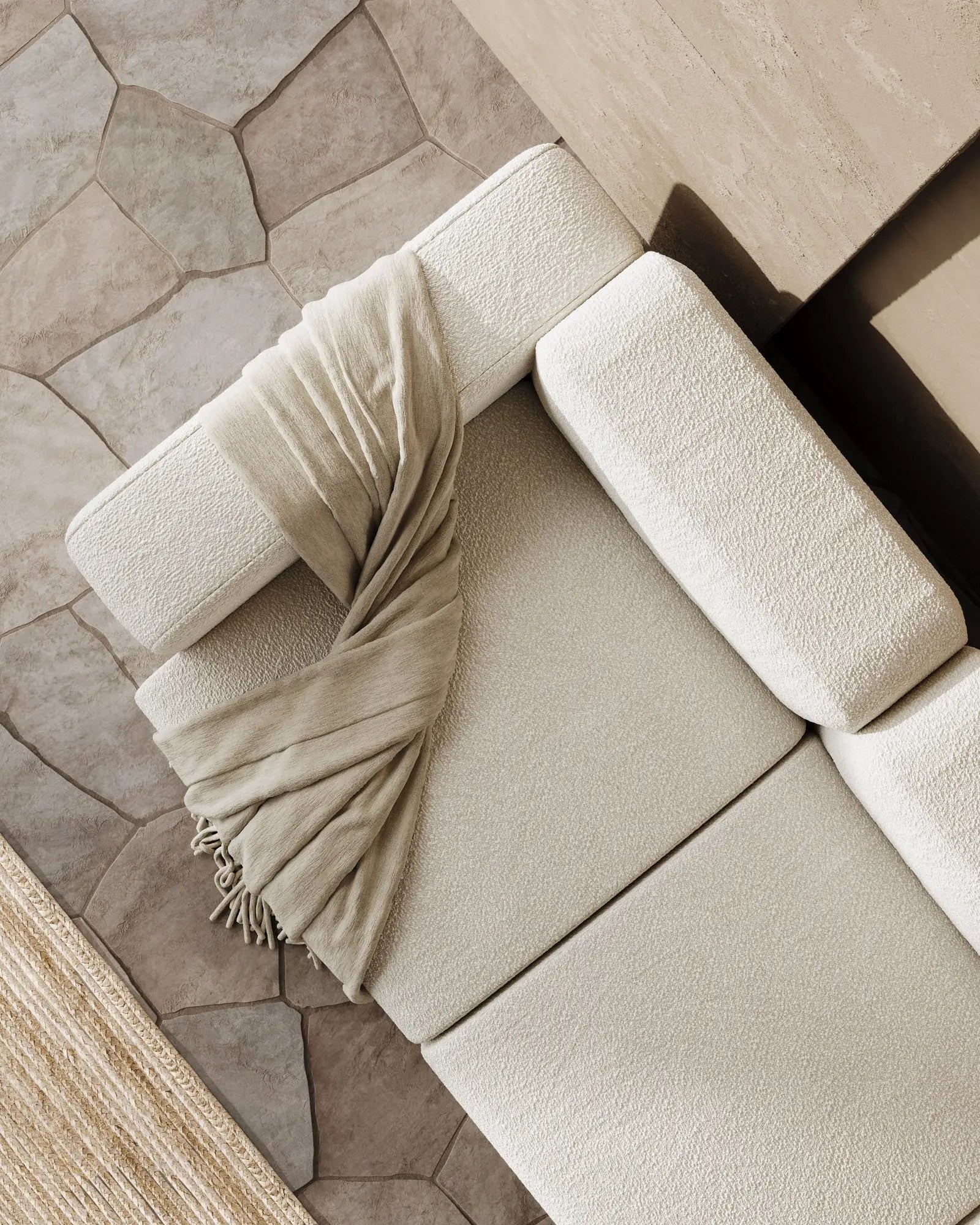 Canapé Modulable 3 Places en Tissu Bouclé Blanc – Design Contemporain Haut de Gamme Uniqam Design